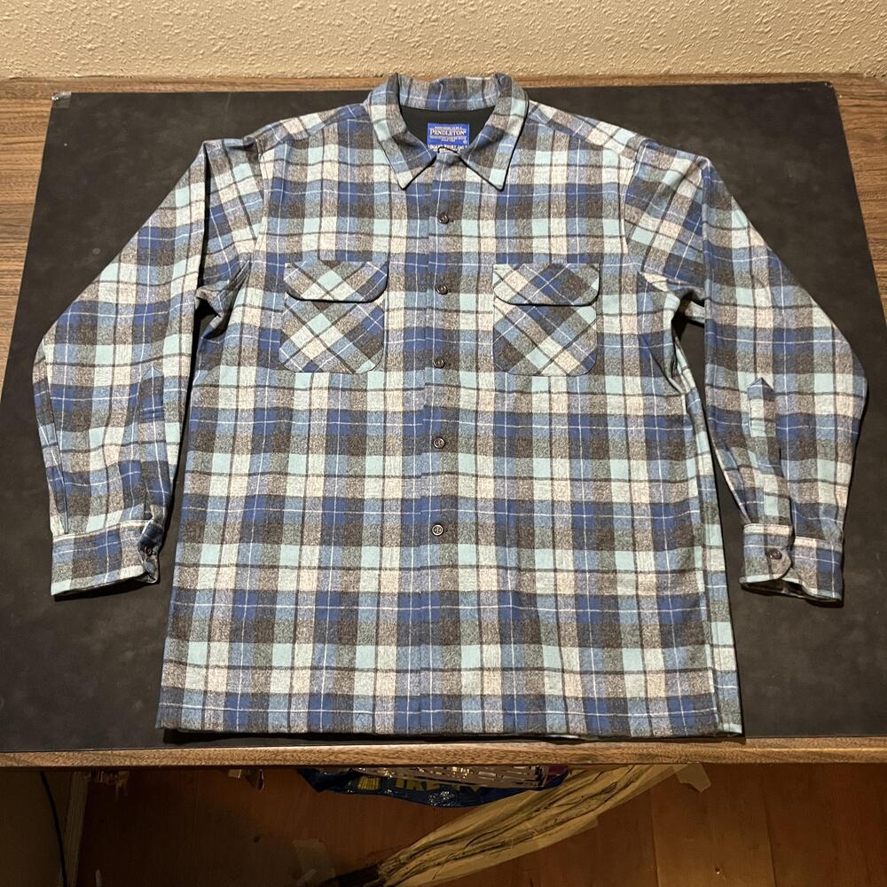 Pendleton Board Shirt Jac Mens XL Blue Gray Plaid Limited Edition Beach Boys
